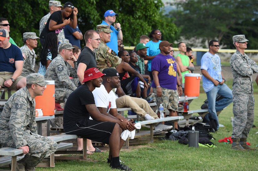 U.S. Service Members watch the annual Turkey Bowl, Army vs. Air Force, at Soto Cano Air Base, Honduras, Nov. 25, 2015. (U.S. Air Force photo by Martin Chahin/Released)