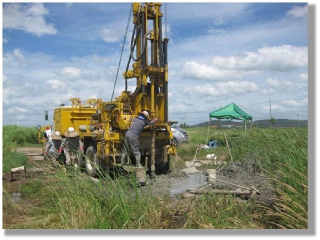 CME-75 Trailer-mounted drill rig at the existing boundary of USAG Humphreys.