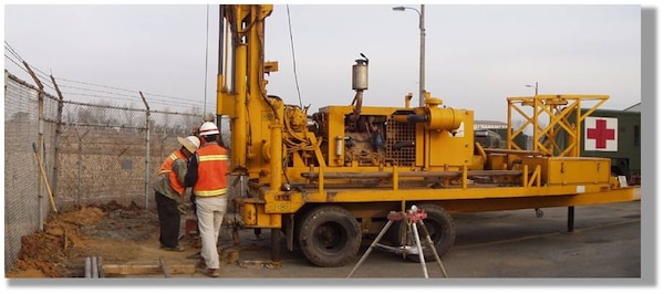 CME-75 Trailer-mounted drill rig at the existing boundary of USAG Humphreys.