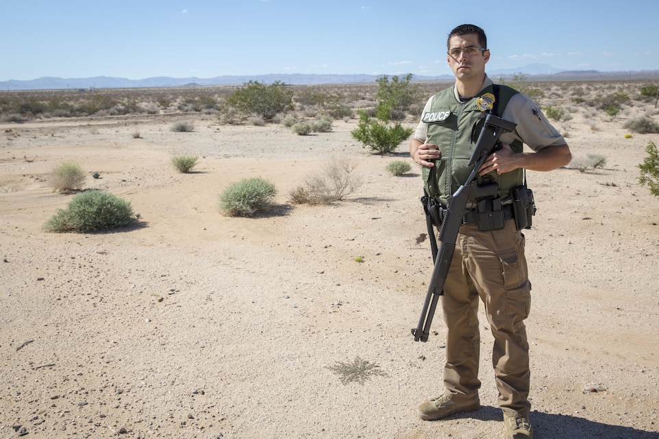Richard Frausto, conservation law enforcement officer, Natural and Cultural Resources, Natural Resources and Environmental Affairs, patrols the Combat Center’s ranges enforcing laws protecting the unique and irreplaceable natural and cultural resources. (Official Marine Corps photo by Lance Cpl. Levi Schultz/Released)