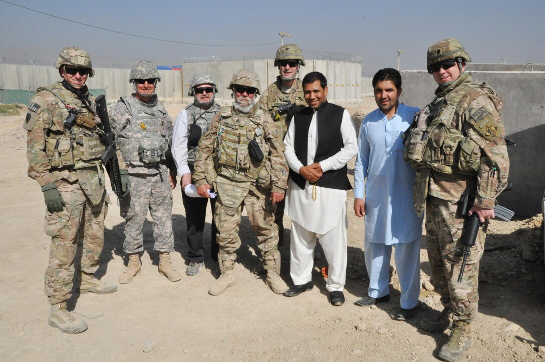 Savannah District's Chief of Engineering Gordon Simmons (second from left) gathers with Transatlantic Afghanistan Division Commander Col. Pete Helmlinger, Lt. Col. Gary Davis, Fort Worth District's Forward Engineering Support Team and local construction representatives in Parwan Province, Afghanistan.