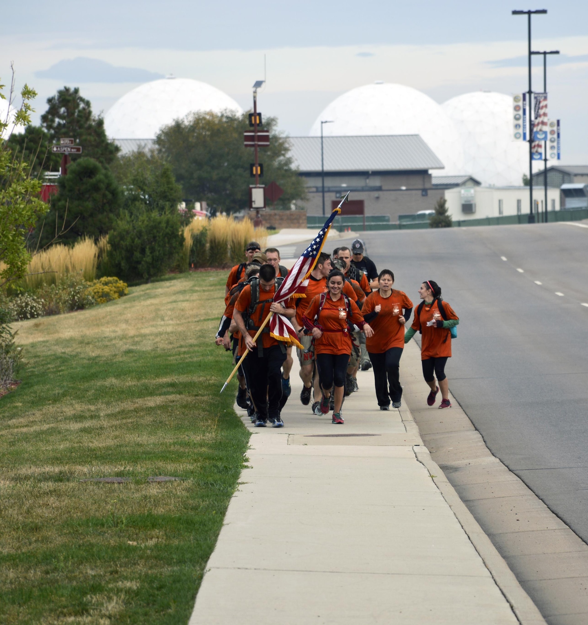 Service members from the Air Reserve Personnel Center participated in a GORUCK Light Challenge Sept. 30, 2015, on Buckley Air Force Base, Colo. ARPC members who participated were: Tech. Sgt. Julia Benson, ARPC assistant personnel systems manager, Tech. Sgt. Carola Todd, ARPC evaluation reports appeal board NCO in charge, Staff Sgt. Christina Sullivan, ARPC retirement services technician, Senior Airmen Aleksey Lazarev, ARPC Guard separation technician, and Senior Airman Jaen Munguia, ARPC evaluation technician. (U.S. Air Force courtesy photo/Master Sgt. Richard Grybos)