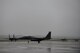 F-15E Strike Eagles assigned to the 4th Fighter Wing taxi Oct. 1, 2015, at Seymour Johnson Air Force Base, North Carolina, as the wing’s aircraft repositioned to Barksdale AFB, Louisiana. More than 70 Strike Eagles and two KC-135 Stratotankers were relocated to avoid damage from Hurricane Joaquin. (U.S. Air Force photo/Senior Airman Aaron J. Jenne)