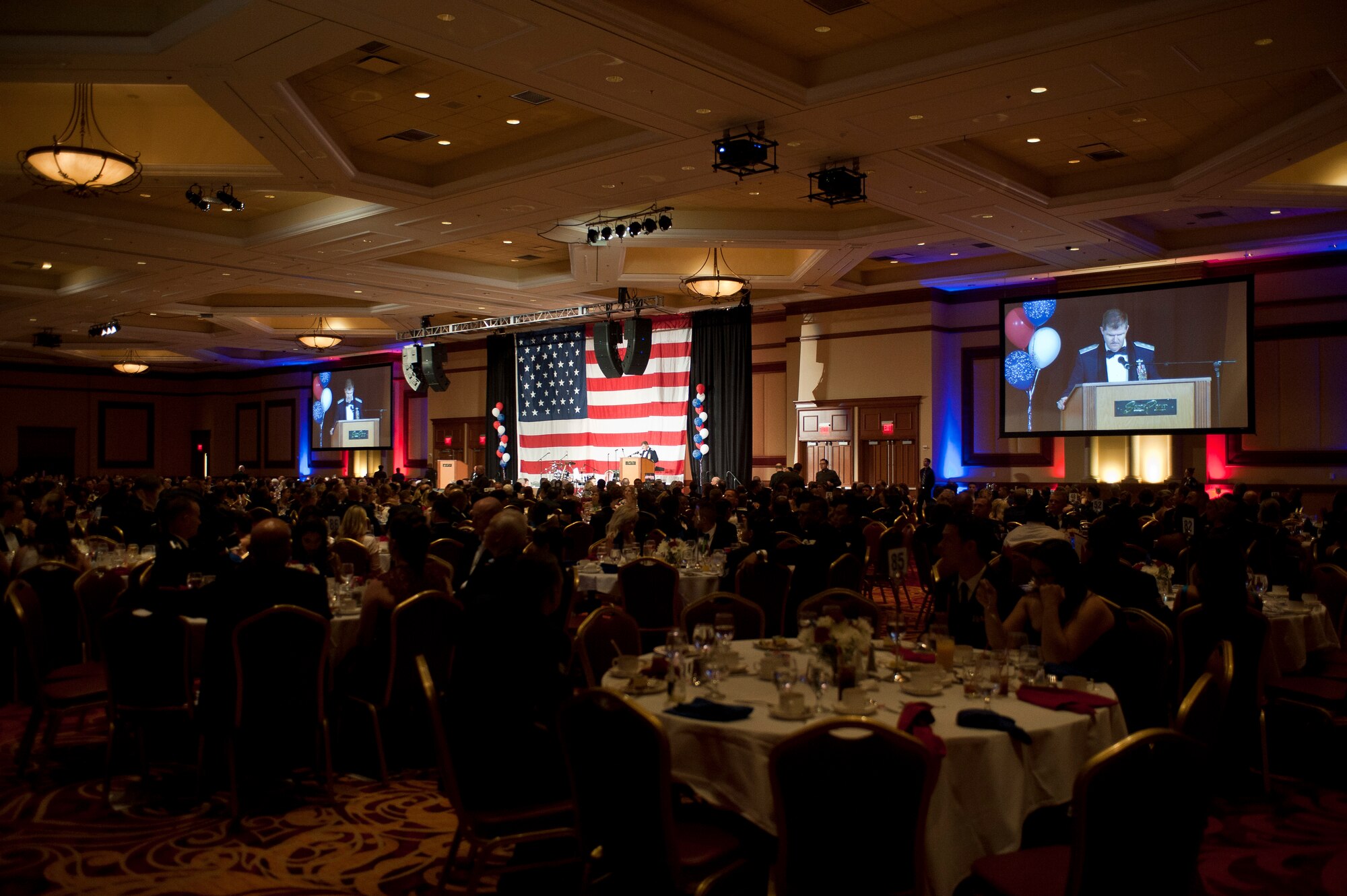 Maj. Gen. Thomas Deale, Air Combat Command director of operations, speaks to attendees of the 2015 Las Vegas Air Force Ball at the South Point Hotel and Casino in Las Vegas, Sept. 26, 2015. As ACC’s director of operations, Deale is responsible for all matters pertaining to the direct operational planning, training, command and controlling functions to deploy and employ regular and Reserve component combat air forces, including more than 1,900 aircraft, in support of U.S. security objectives. (U.S. Air Force photo by Staff Sgt. Siuta B. Ika)