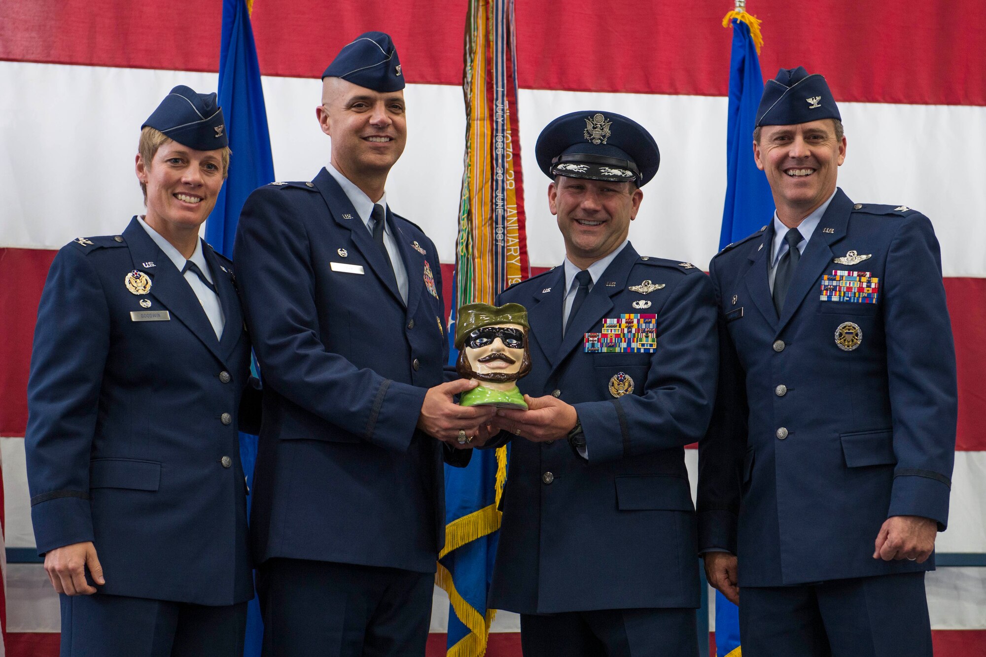 All four Air Force bomb wing commanders attended the B-1 realignment ceremony at Ellsworth Air Force Base, S.D., Sept. 28, 2015. Ellsworth and Dyess AFB, Texas, are currently transitioning from Air Combat Command to AFGSC Oct. 1, unifying all bomber fleets under a single command. (U.S Air Force photo by Senior Airman Rebecca Imwalle/Released)