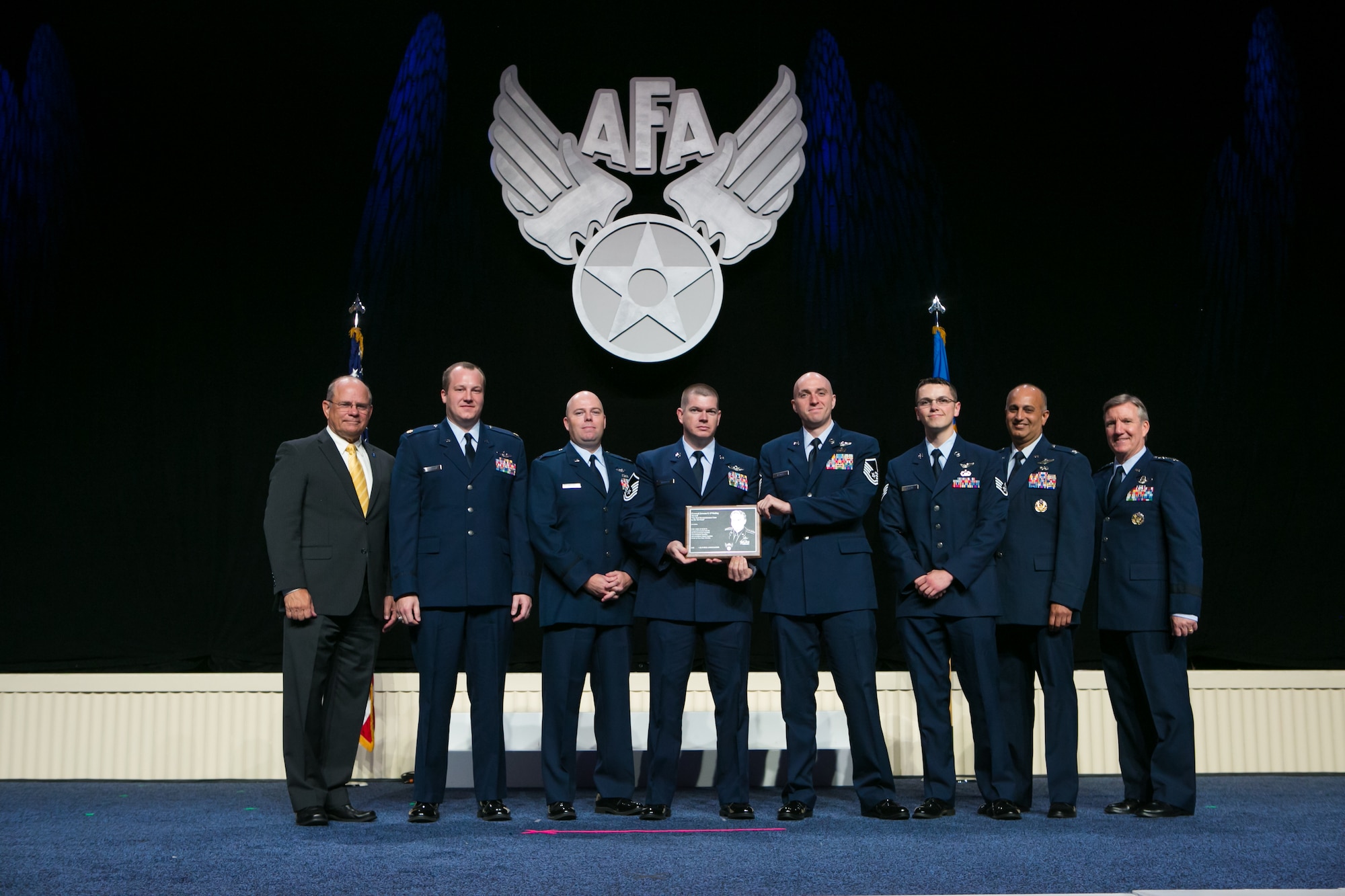 Team Offutt’s 2015 General Jerome F. O'Malley Award winners stand together for a photo during the 2015 Air & Space Conference and Technology Exposition in National Harbor, Maryland.  (Courtesy photo)

