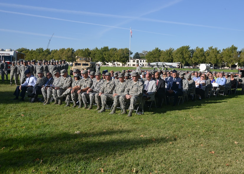 Maj. Gen. Jack Weinstein, 20th Air Force commander, speaks to an audience at the Oct. 1 wing transfer ceremony at Kirtland Air Force Base, New Mexico. The 377th Air Base Wing was transferred from Air Force Materiel Command to Air Force Global Strike Command. (U.S. Air Force photo Dennis Carlson/Released)