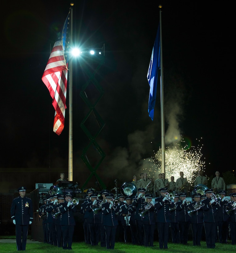 The United States Air Force Band performs for the USAF Tattoo on September 16, 2015. The Air Force Distrct of Washington commemorated the U.S. Air Force's 68th birthday with this official ceremony on September 17 with a  celebration of music, drill and ceremony, aircraft, and fireworks on the Air Force Ceremonial Lawn at Joint Base Anacostia-Bolling.