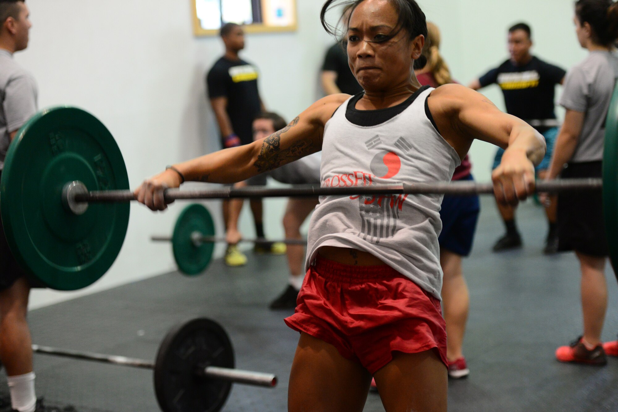 Staff Sgt. Loriedana Ballesteros, 51st Operations Support Squadron commanders support staff member, competed in a timed, four-man group, high-intensity strength and conditioning challenge as part of the second annual Osan Cup held at Osan Air Base, Republic of Korea, Sept. 30, 2015. The Osan Cup is a two-day contest with a variety of events designed to play to different strengths and promote healthy competition.
(U.S. Air Force photo/Staff Sgt. Amber Grimm)