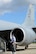 A World War ll veteran stands next to a static display of a KC-135 Stratotanker assigned to RAF Mildenhall Sept. 24, 2015, at Louis Armstrong New Orleans International Airport in New Orleans, La. The Square D located on the tail of the KC-135 became the official designation of the 3rd Air Division and the subordinate 100th BG in 1943. (U.S. Air Force photo by Senior Airman Victoria H. Taylor/Released)