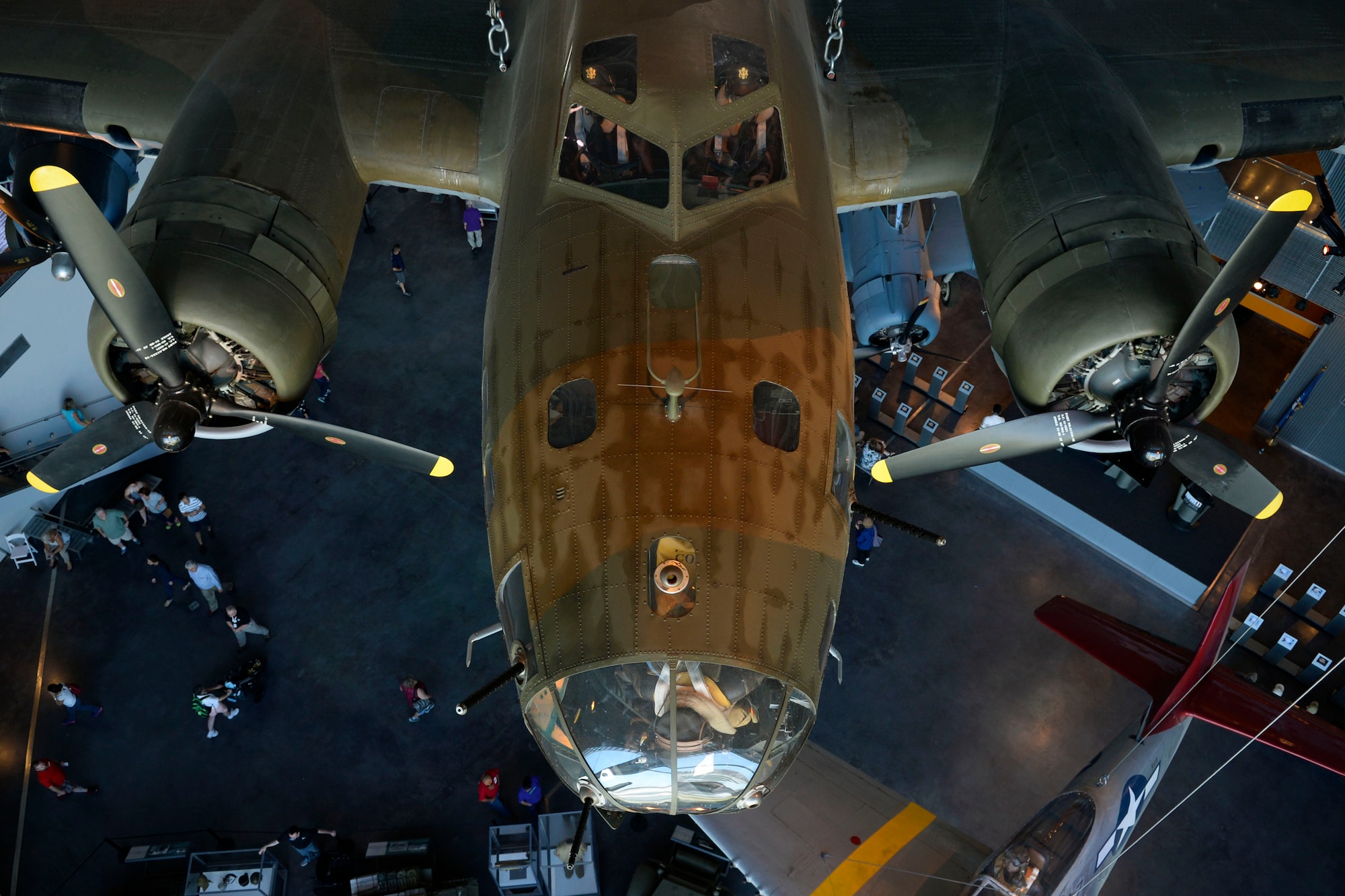 A B-17 Flying Fortresses suspends from the ceiling at the National World War ll museum Sept. 25, 2015, in New Orleans, La. The museum was one of the visits planned for the 100th Bomb Group Foundation reunion which has been held for more than 40 years. (U.S. Air Force photo by Senior Airman Victoria H. Taylor/Released)