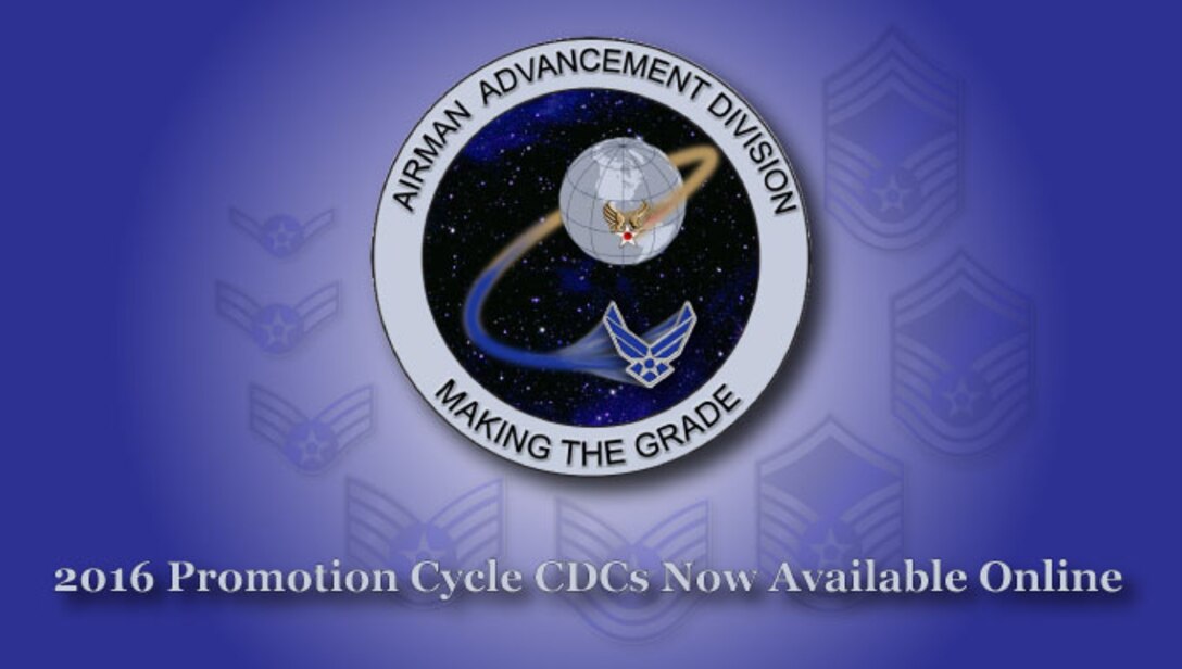 The Air Education and Training Command's Airman Advancement Division has released the 2016 promotion cycle Career Development Courses. Any .mil user can download the CDCs from the ADD web site. (U.S. Air Force graphic by Tech. Sgt. Beth Anschutz)