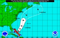 This map from the National Hurricane Center shows projected path of Hurricane Joaquin, which is a category-4 hurricane as of Oct. 2, 2015.