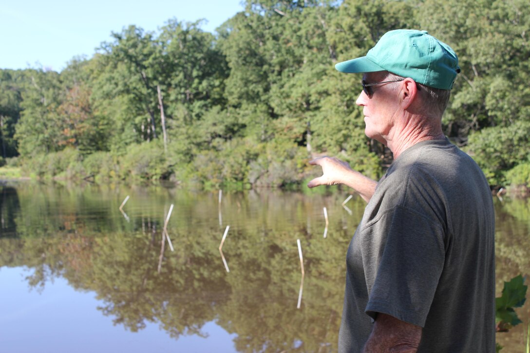 Dr. Kevin Sowers, Associate Director and Professor at the University of Maryland Baltimore County’s Institute of Marine and Environmental Technology, discusses his team’s experiments with remediating the bio-availability of polychlorinated biphenyls (PCBs) in Abraham’s Creek at MCB Quantico. The team made a fourth visit to the site on Sept. 15, to pull core samples from the creek bottom. Their study is funded by Department of Defense’s Environmental Security Technology Certification Program (ESTCP).