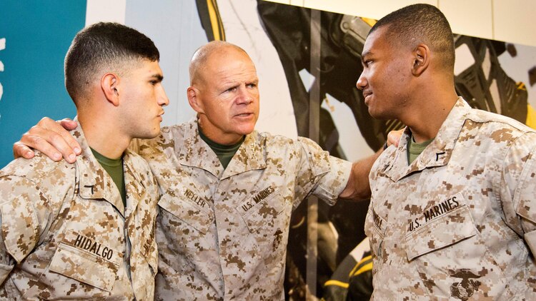 Commandant of the Marine Corps, Gen. Robert B. Neller, speaks with Marines at Bruce Hall chow hall, Marine Corps Base Quantico, Va., Oct. 1, 2015. Neller spoke about readiness, training, Naval integration, modernization and technology. 