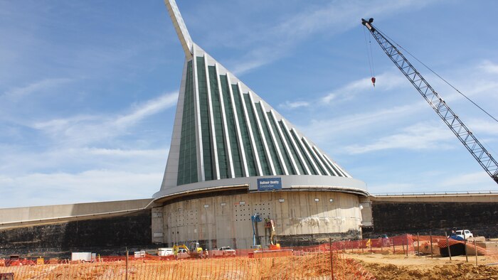 Workers drill holes in the wall of the existing Marine Corps museum at Triangle, Va., Sept. 24, 2015. A forklift will fit into the holes to carry away the entire section of wall. This space will be the site of an expanded education suite, a Marine Sports Hall of Fame, a Hall of Valor Gallery, a Marine Corps Combat Art Gallery, and two additional galleries depicting Marine Corps history from 1976 to the present day. 
