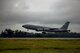 A KC-135R Stratotanker assigned to the 916 Air Refueling Wing, takes off Oct. 1, 2015, at Seymour Johnson AFB, North Carolina. In preparation of Hurricane Joaquin, KC-135Rs were loaded with cargo and aircrew and repositioned to Barksdale AFB, Louisiana. (U.S. photo/Airman 1st Class Ashley Williamson)