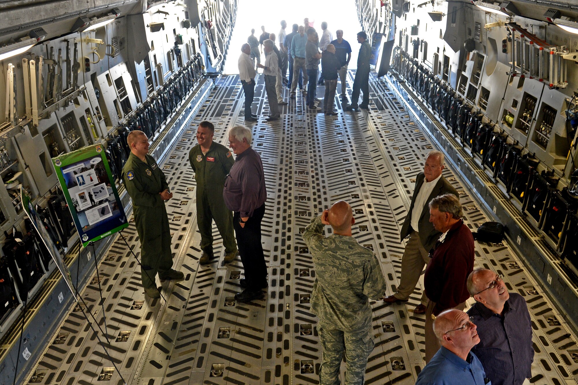 Members of the Vancouver Executive Association tour a C-17 Globemaster III on the McChord Field flight line, Sept. 30, 2015, at Joint Base Lewis-McChord, Wash. The VEA is a collection of Vancouver business leaders who strive to promote commerce and are looking to hire transitioning service members into their work force. (U.S. Air Force photo/Senior Airman Divine Cox)  