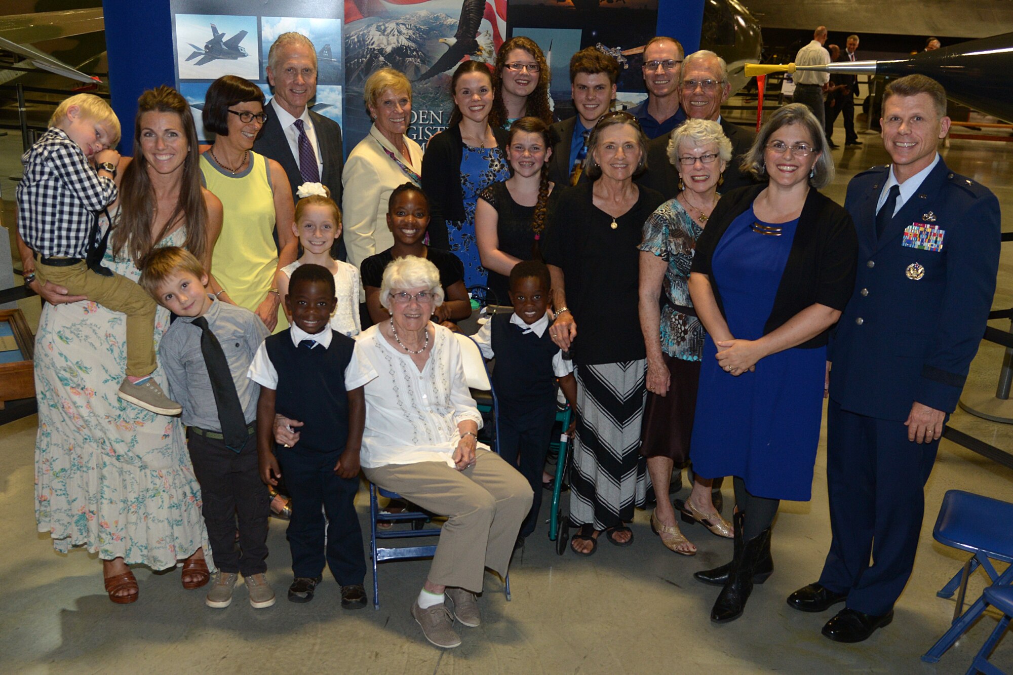 Brig. Gen. Steven Bleymaier, right, and his wife, Wendy, got together with their children, parents, grandparents, aunts, uncles and others for a family photo before the Aug. 31 ceremony where the general assumed command of the Ogden Air Logistics Complex. (U.S. Air Force photo by Todd Cromar) 