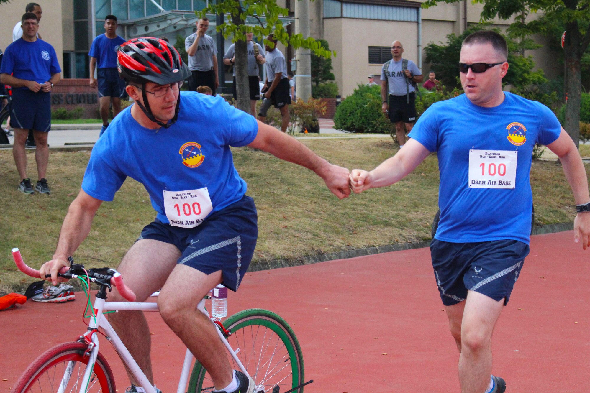 Airmen and Soldiers from across the base engaged in a race that combined both running and cycling as part of the second annual Osan Cup held at Osan Air Base, Republic of Korea, Sept. 30, 2015. Competing either alone or as a member of a team the participants contributed to their squadrons overall standing during the two-day event.
(U.S. Air Force photo/Master Sgt. Cory Kauffman)