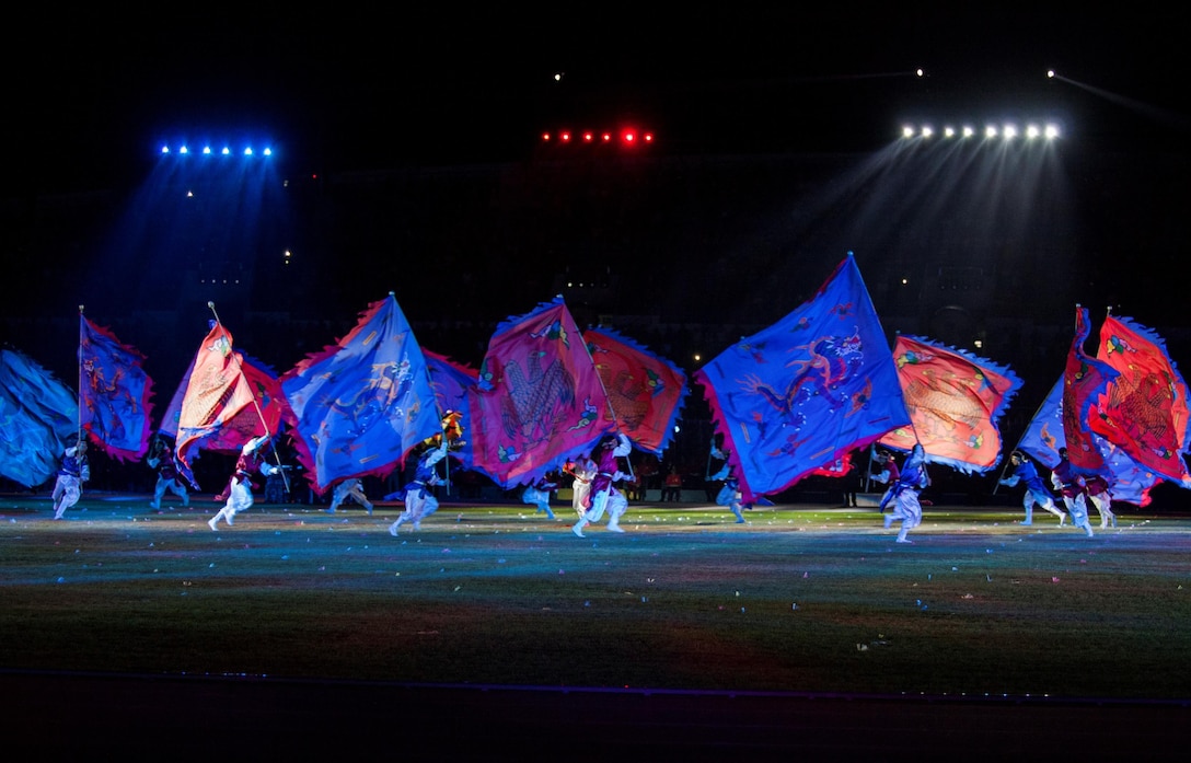 Athletes of over 100 nations joined together in Mungyeong, South Korea, for the Opening Ceremony of the 2015 6th Conseil International du Sport Militaire (CISM) World Games. The ceremony included the marching in of each nation, words from the president of South Korea and many Korean cultural dances. The CISM World Games provides the opportunity for the athletes of these nations to come together and enjoy friendship through sports. The sixth annual CISM World Games are being held aboard Mungyeong, South Korea, Sept. 30-Oct. 11.