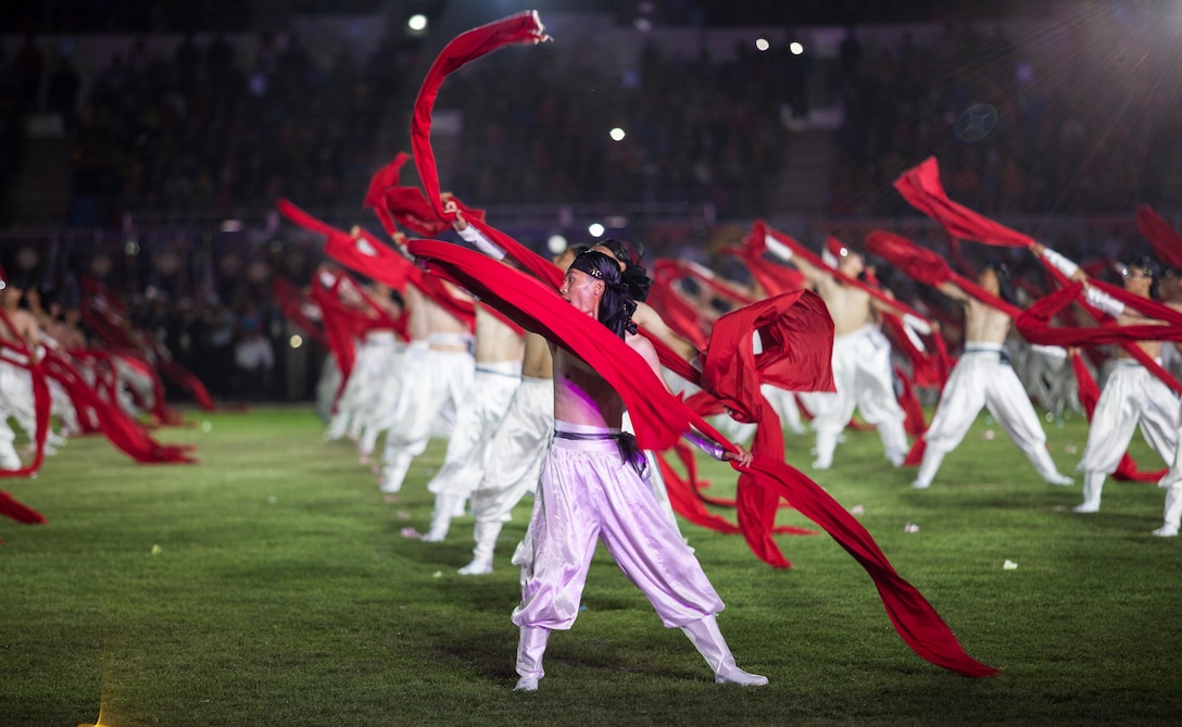Athletes of over 100 nations joined together in Mungyeong, South Korea, for the Opening Ceremony of the 2015 6th Conseil International du Sport Militaire (CISM) World Games. The ceremony included the marching in of each nation, words from the President of South Korea and many Korean cultural dances. The CISM World Games provides the opportunity for the athletes of these nations to come together and enjoy friendship through sports. The sixth annual CISM World Games are being held aboard Mungyeong, South Korea, Sept. 30-Oct. 11.