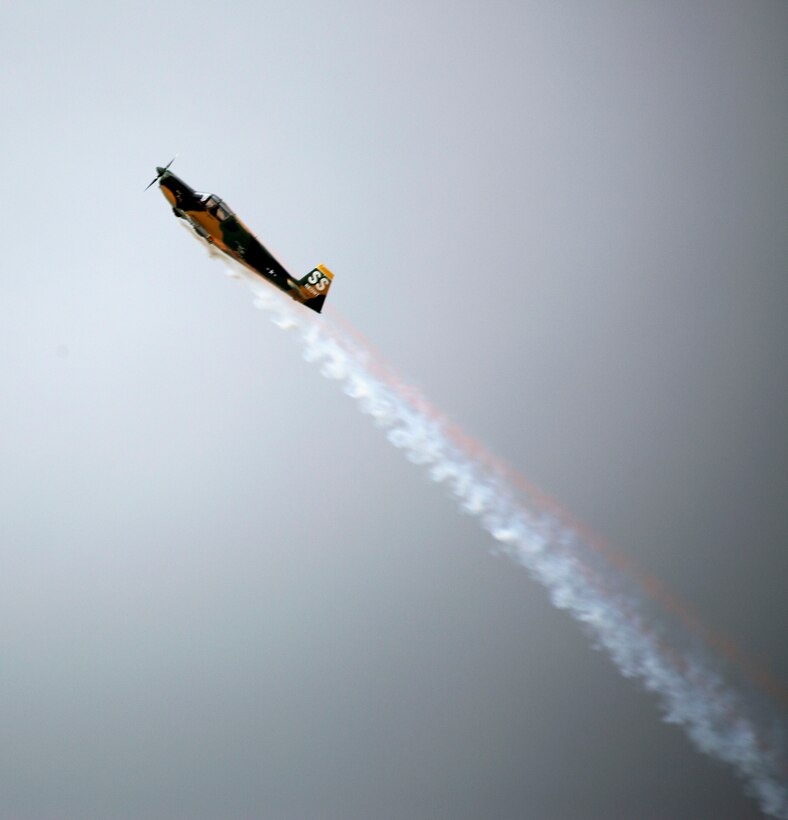 Pilot Steve Starvrakakis performs “A Tribute to the American Vet” in a Romanian IAR-823 during the 2015 MCAS Miramar Air Show aboard Marine Corps Air Station Miramar, California, Oct. 4. The IAR is painted in Air Force jungle camouflage colors and the markings of the 8th Special Operations Squadron stationed at Bien Hoa Air Base, Vietnam in 1970. (U.S. Marine Corps photo by Sgt. Uriel Avendano/Released)