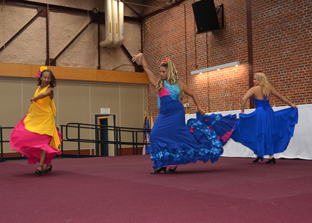 Dancers from the Latin Ballet of Virginia perform during a Hispanic American Heritage Month program Sept. 29, 2015 at the Lotts Conference Center on Defense Supply Center Richmond, Virginia. 