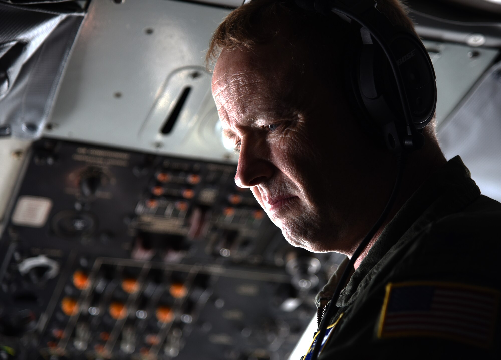 Col. Brad Anderson, reflects during his final flight as the 927th Air Refueling Wing vice commander, Saturday, October 3, 2015. The “fini flight” allow pilots an opportunity to fly one more time with crew members and watch the mission being done. (U.S. Air Force Photo by Staff Sgt. Adam C. Borgman)