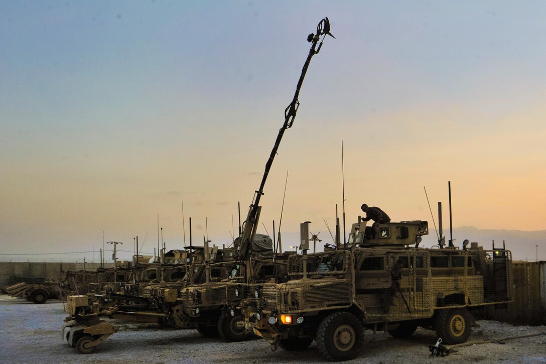 U.S. soldiers prepare their vehicles, equipment, and weapons systems before a route clearance mission on Bagram Airfield, Afghanistan, Sept. 18, 2015. The soldiers are assigned to the 101st Airborne Division’s Company A, 21st Engineer Battalion and has cleared over 3,000 miles in more than 125 missions. U.S. Army Photo by Sgt. 1st Class David Wheeler