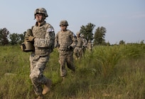 National Guard combat engineers with the 119th Engineer Company (Sapper), from West Virginia, carry a 15-pound shape charge onto a demolition range during Sapper Stakes 2015 competition at Fort Chaffe, Ark., Aug. 31. Combat engineers use demolition in mobility and counter-mobility to both allow movement to allies and impede movement for enemy forces. The competition is designed to build teamwork, enhance combat engineering skills and promote leadership among the units. (U.S. Army photo by Master Sgt. Michel Sauret)