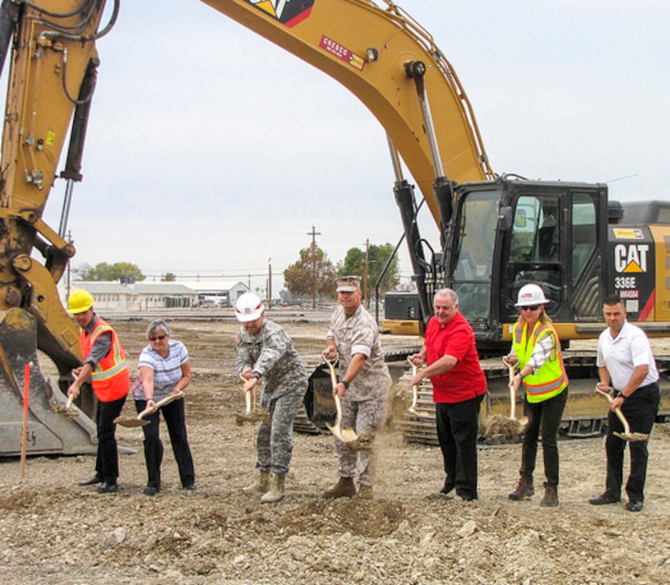 Maj. (P) Jeffrey Palazzini (third from left), deputy commander for the U.S. Army Corps of Engineers Sacramento District  helps celebrate the start of construction on Warehouse 59, a new distribution warehouse at DLA’s Distribution Depot San Joaquin in Tracy, California. Click below for additional details.