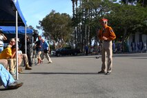 Roy Hawthorne, a retired Navajo Code Talker, gives thanks to those in attendance during a tour with the Navajo Nation aboard Marine Corps Base Camp Pendleton, Calif., Sept. 28, 2015. Navajo Code Talkers were first put into action during World War II in early 1942 to establish an undecipherable code which could be used in combat environments to communicate sensitive information.