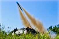 U.S. Army Reserve Soldiers with the 364th Engineer Company (Sapper) fired two inert M58 Mine Clearing Line Charges, rocket-projected line charges usually used to clear mines, during River Assault at Fort Chaffee, Ark., July 29. (U.S. Army video still by Staff Sgt. Roger Ashley)