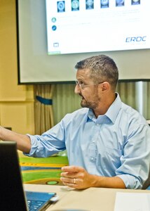 Craig Hancock briefs the Reachback Engineer Data Integration portal at the Engineer Total Army Planning Exercise conference.