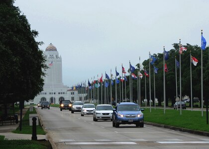 Joint Base San Antonio-Randolph members slow their vehicle speed as they exit the base through the main gate bollards June 22, at Joint Base San Antonio-Randolph.  The bollards are used for security measures and traffic control.  (U. S. Air Force photo by Melissa Peterson)