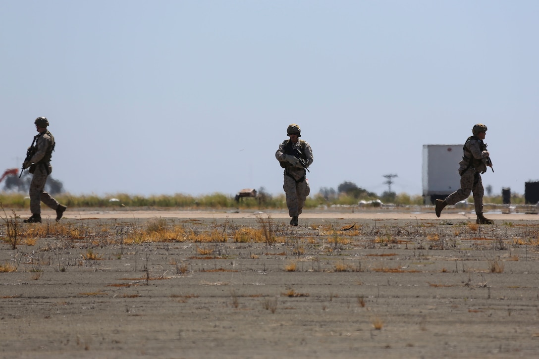Marines conducted a Marine Air-Ground Task Force demonstration during the 2015 MCAS Miramar Air Show aboard Marine Corps Air Station Miramar, Calif., Oct. 2. This year's air show theme honored veterans and their families. (U.S. Marine Corps photo by Cpl. Alissa P. Schuning/Released)