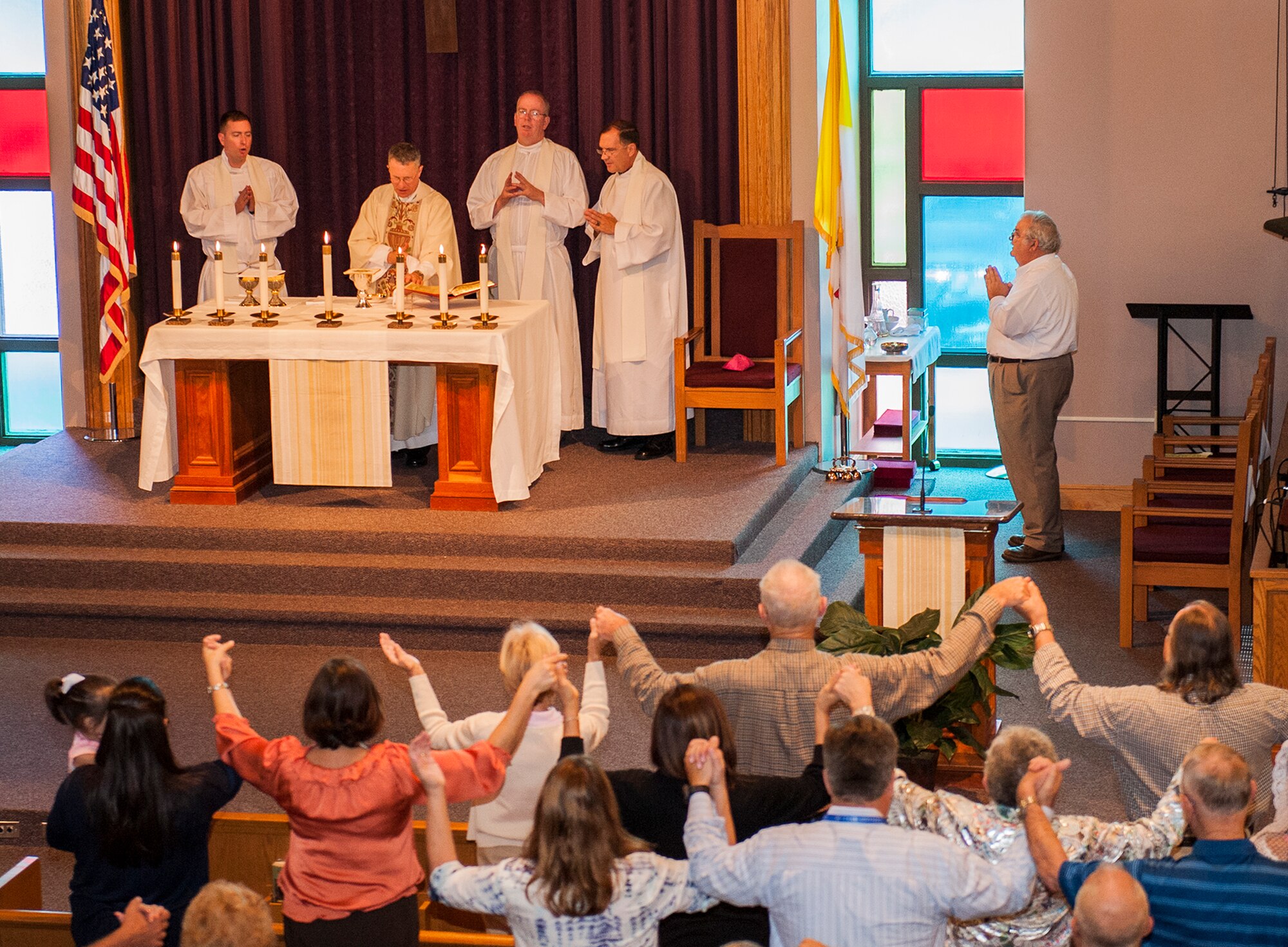 Archbishop of the Military Services, Timothy Broglio, gives a mass at the East Gate Chapel Sept. 30 at Eglin Air Force Base, Fla. Archbishop Broglio is the spiritual leader for the U. S. Armed Forces and visited Eglin as part of his pastoral duties. (U.S. Air Force photo/Ilka Cole) 