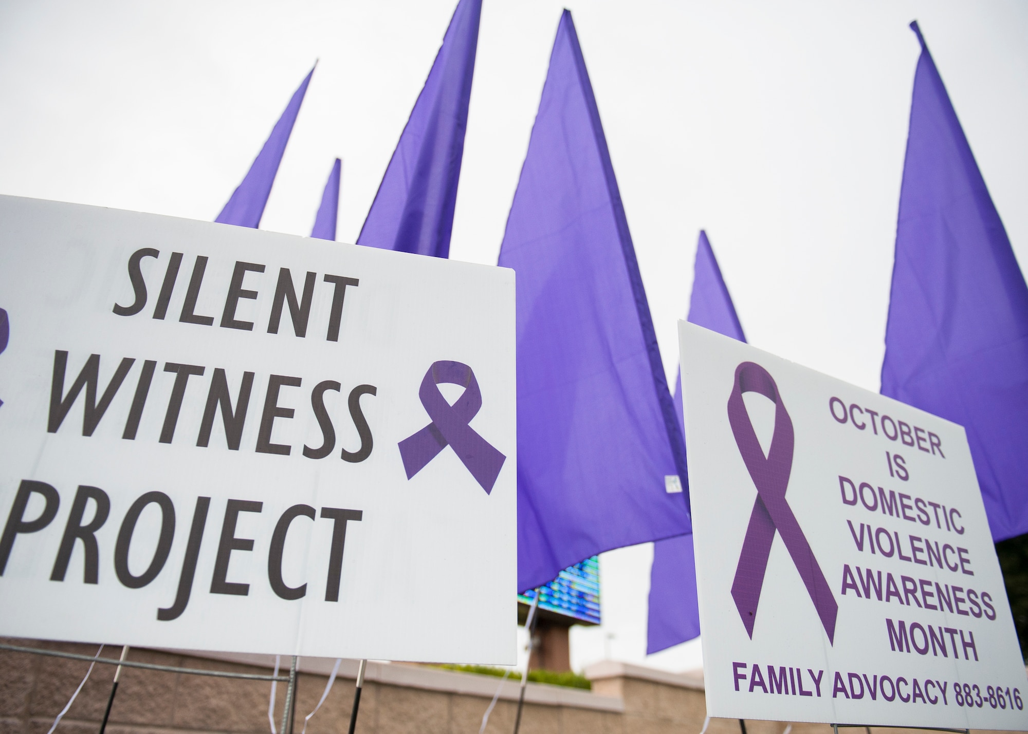 October is Domestic Violence Awareness Month. The “purple flyers” at the base gates and at the 7th Special Forces Group compound are Eglin’s version of the Silent Witness Project. The project honors those who suffered as a result of domestic violence. The SWP was created by women who wanted to speak out about domestic violence. (U.S. Air Force photo/Ilka Cole)