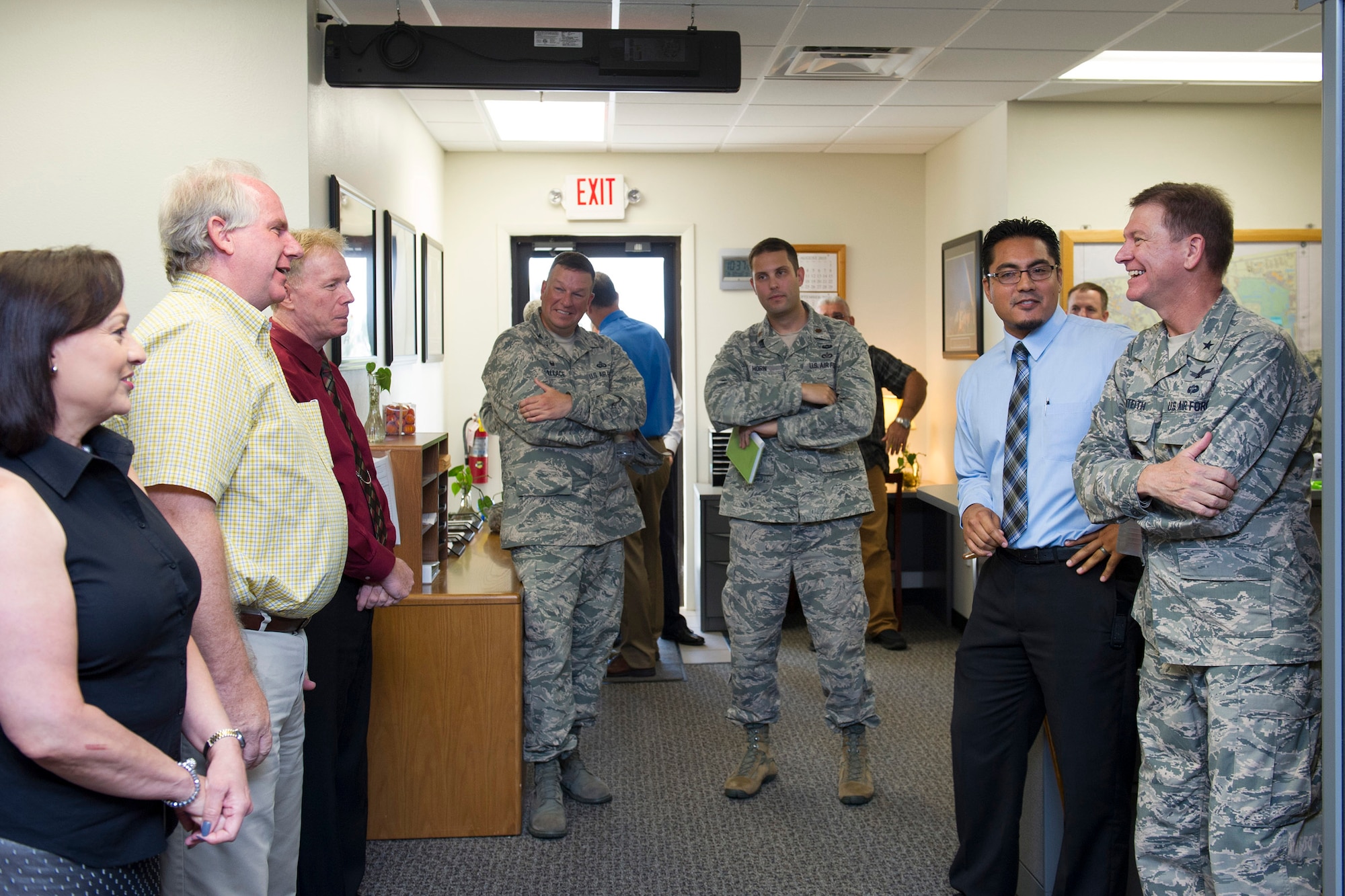 Brig. Gen. Wayne Monteith, 45th Space Wing commander, visited and met with several members of the 45th Mission Support Group at Patrick Air Force Base, Fla., Sept. 30, 2015, as part of his immersion here. The wing commander was introduced to the facilities used in daily operations. (U.S. Air Force photo/Matthew Jurgens/Released)