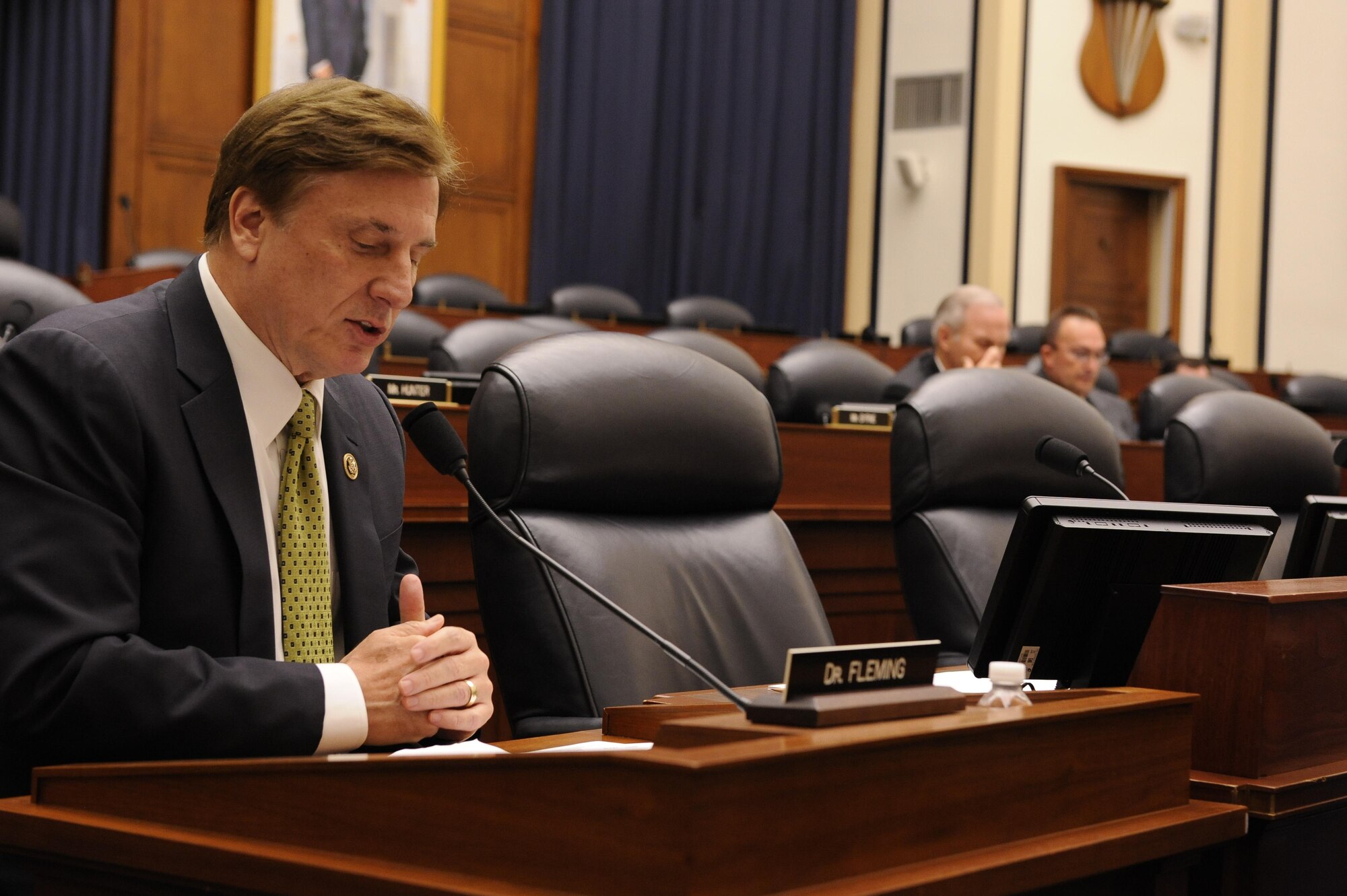 U.S. Rep. John Fleming, R-La., asks questions during a hearing in Washington, D.C., on Sept. 29, 2015. The hearing focused on the current and future vision of the Air Force’s bomber force structure. (U.S. Air Force photo/Staff Sgt. Whitney Stanfield)