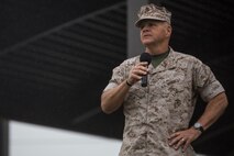 Commandant of the Marine Corps, Gen. Robert B. Neller, speaks with Marines from I Marine Expeditionary Force during a visit to Marine Corps Base Camp Pendleton, Calif. Oct. 5, 2015.  Neller addressed training, readiness, Naval integration, modernization, and technology.  (U.S. Marine Corps photo by Lance Cpl. Adrianna R. Lincoln, 1st Marine Division Combat Camera/Released)