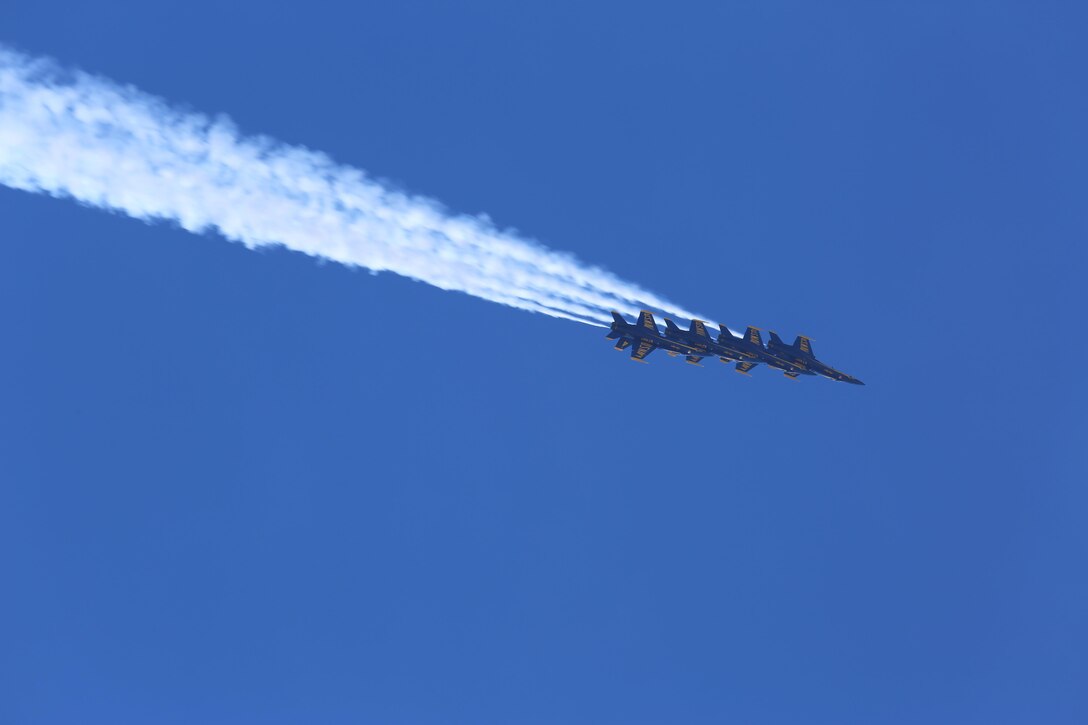 The U.S. Navy Blue Angels perform at the 2015 MCAS Miramar Air Show aboard Marine Corps Air Station Miramar, Calif., Oct. 2. The Blue Angels show audiences around the world the capabilities of the armed forces’ aircraft. (U.S. Marine Corps photo by Cpl. Alissa P. Schuning/Released)