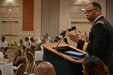 Maj. Gen. A. C. Roper addresses the Booker T. Washington Centennial Awards Leadership Banquet at Tuskegee University, Tuskegee, Ala., Sept. 24, 2015. The topic of Roper’s speech was “Applying the Principles of Public Service to Leadership in Business and Community.” The Banquet marked the culmination of the Booker T. Washington Economic Development Summit.