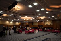 A job fair is held in the main ballroom at Club Eifel on Spangdahlem Air Base, Germany, Oct. 6, 2015. The job fair was a forum for base agencies to inform the community of job opportunities. (U.S. Air Force photo by Staff Sgt. Christopher Ruano/Released)