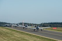 A U.S. Air Force A-10 Thunderbolt II attack aircraft, assigned to the 74th Expeditionary Fighter Squadron, lands at Spangdahlem Air Base, Germany, Oct. 2, 2015. The aircraft forward deployed from Amari Air Base, Estonia, to Spangdahlem to conduct training with nearby bases and partners. (U.S. Air Force photo by Staff Sgt. Christopher Ruano/Released)