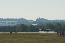 A U.S. Air Force A-10 Thunderbolt II attack aircraft, assigned to the 74th Expeditionary Fighter Squadron lands at Spangdahlem Air Base, Germany, Oct. 2, 2015. The aircraft will forward deploy to locations in Eastern Europe and work alongside NATO allies as part of a Theater Security Package in support of Operation Atlantic Resolve. (U.S. Air Force photo by Staff Sgt. Christopher Ruano/Released)