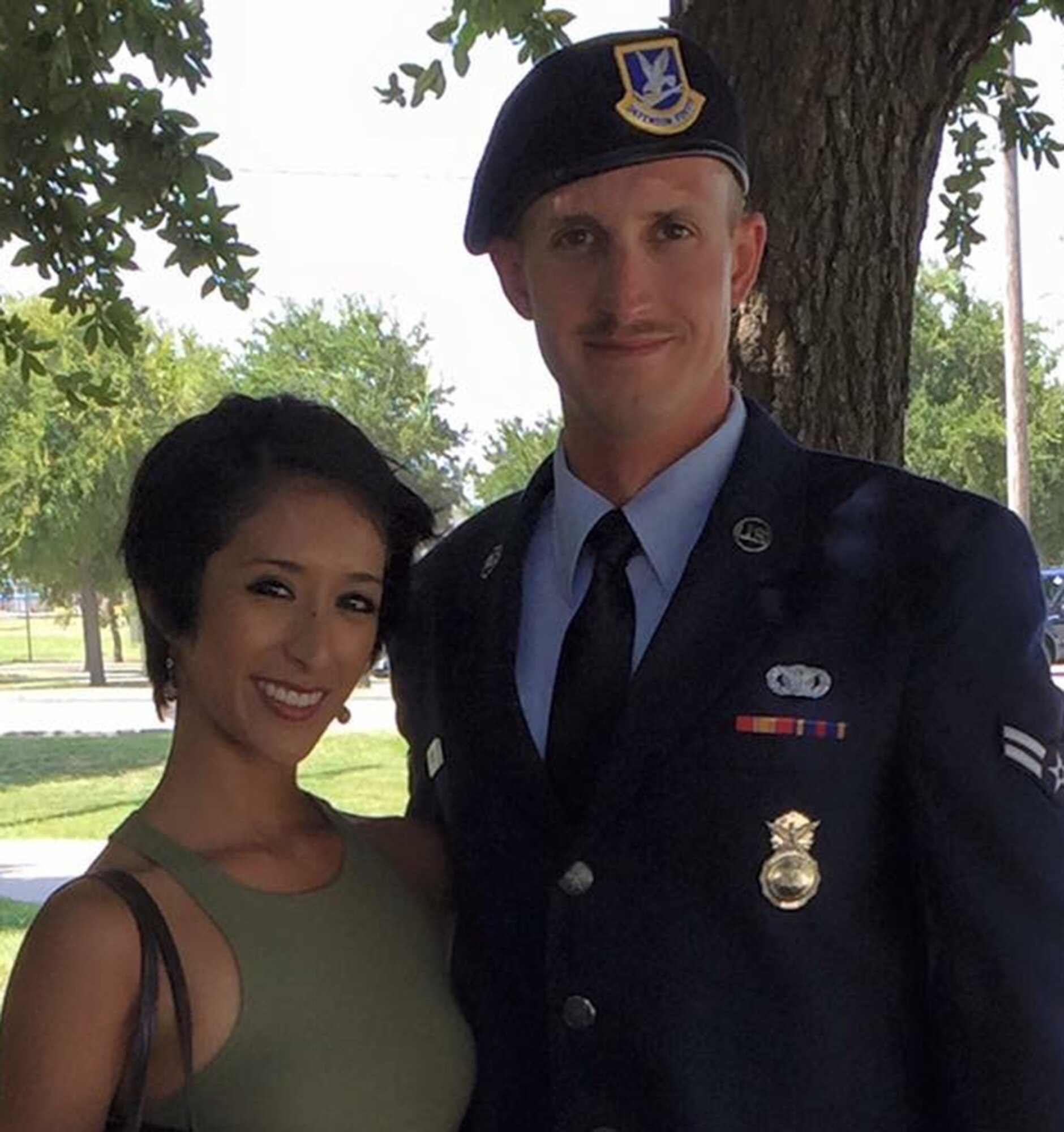 Airman 1st Class Joshua Crespo and his wife, Callye, lost all their possessions in a fire in Oklahoma City, Aug. 3, 2015. Thanks to the efforts of the 349th Recruiting Squadron at Tinker Air Force Base, Oklahoma, the Crespos were able to PCS to Elmendorf Air Force Base, Alaska, just a few days later. Crespo is assigned to the 673rd Security Forces Squadron. (Courtesy photo)