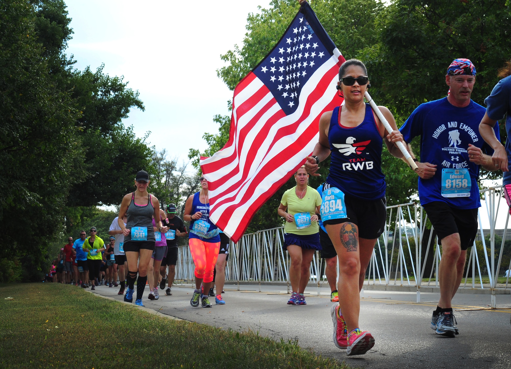 Marathon participants run the 19th Annual U.S. Air Force Marathon, Sept. 19, 2015, near Wright-Patterson Air Force Base, Ohio. Thousands of runners and cclists from across the country attended the three-day event that began Sept. 17 and included a Sport and Fitness Expo, Gourmet Pasta Dinner and a full, and half marathon, 10K, and 5K race. (U.S. Air Force photo by Senior Airman Matthew Lotz)