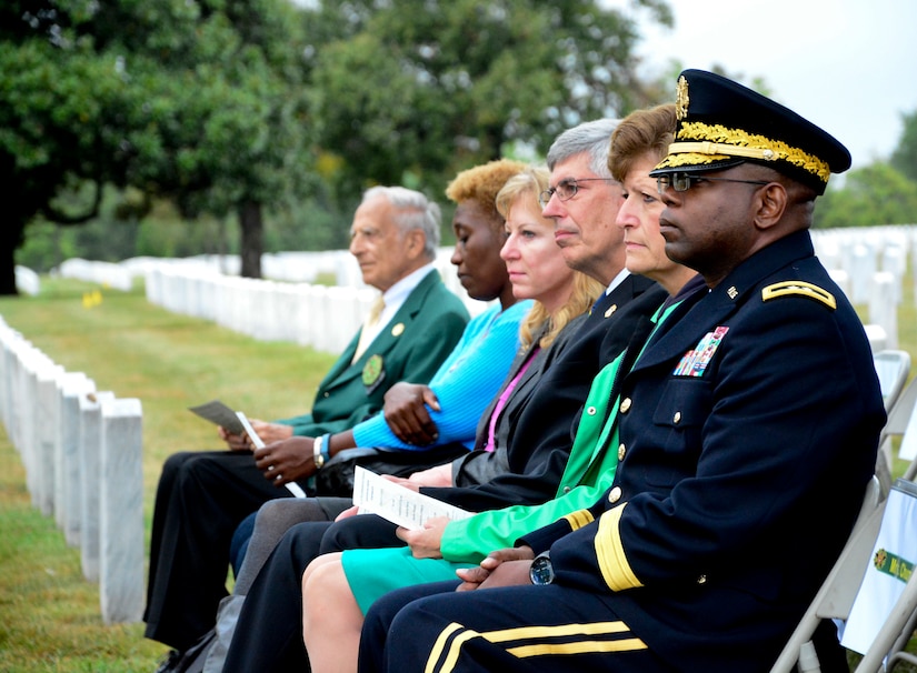 Maj. Gen. Phillip Churn, commanding general for the 200th Military Police Command and guest attend Arlington National Cemetery for the Military Police Corps Regimental Remembrance Ceremony held Sept. 30.  Guests pay special tribute to the Military Police who sacrificed their lives while serving during the last year. (U.S. Army photo taken by Sgt.  Elizabeth Taylor/Released)